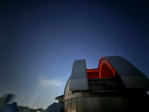 A night view of the Donald J. Cline Observatory in the Frank Family Science Center